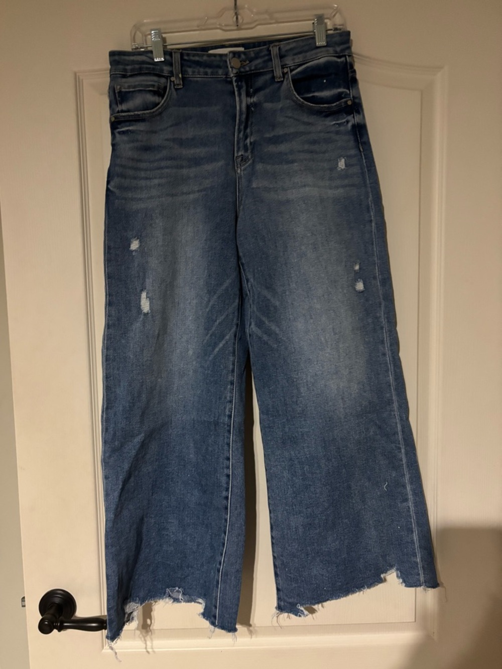 Risen Wide Leg Distressed Blue Jeans